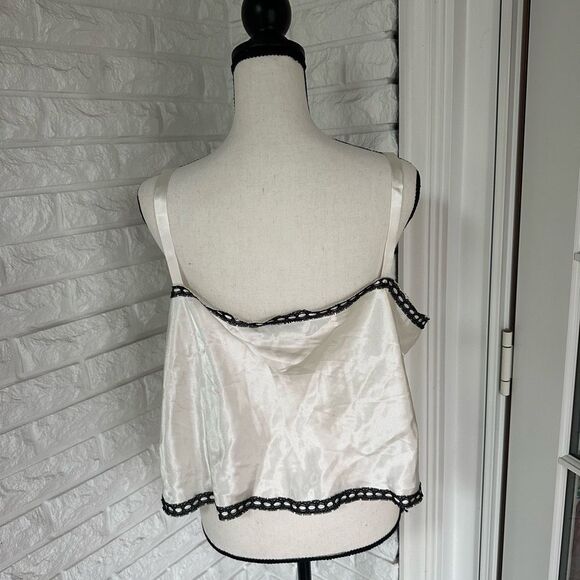 White Satin Camisole Top with Black Trim - Picture 4 of 5